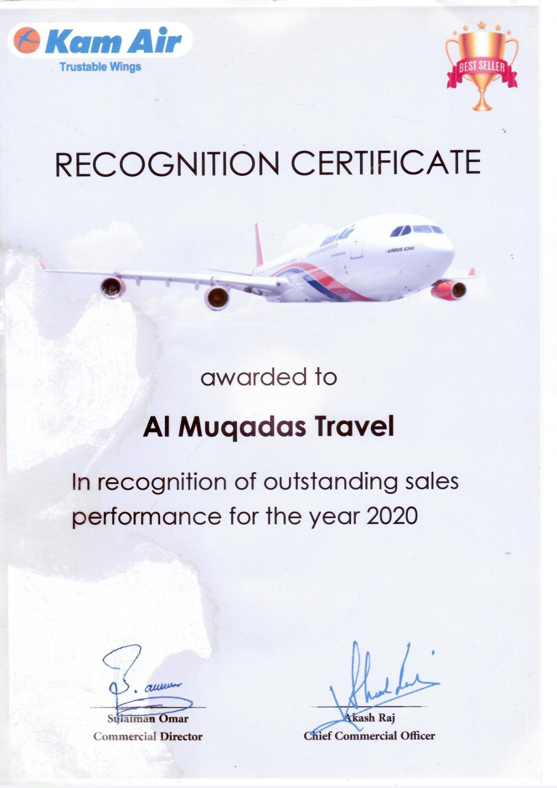 Outstanding Sales Performance Award